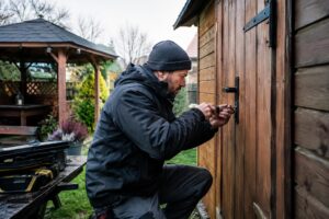 Jak zabezpieczyć domek narzędziowy i altanę? Wybór zamka, wymiana wkładki i konserwacja drzwi